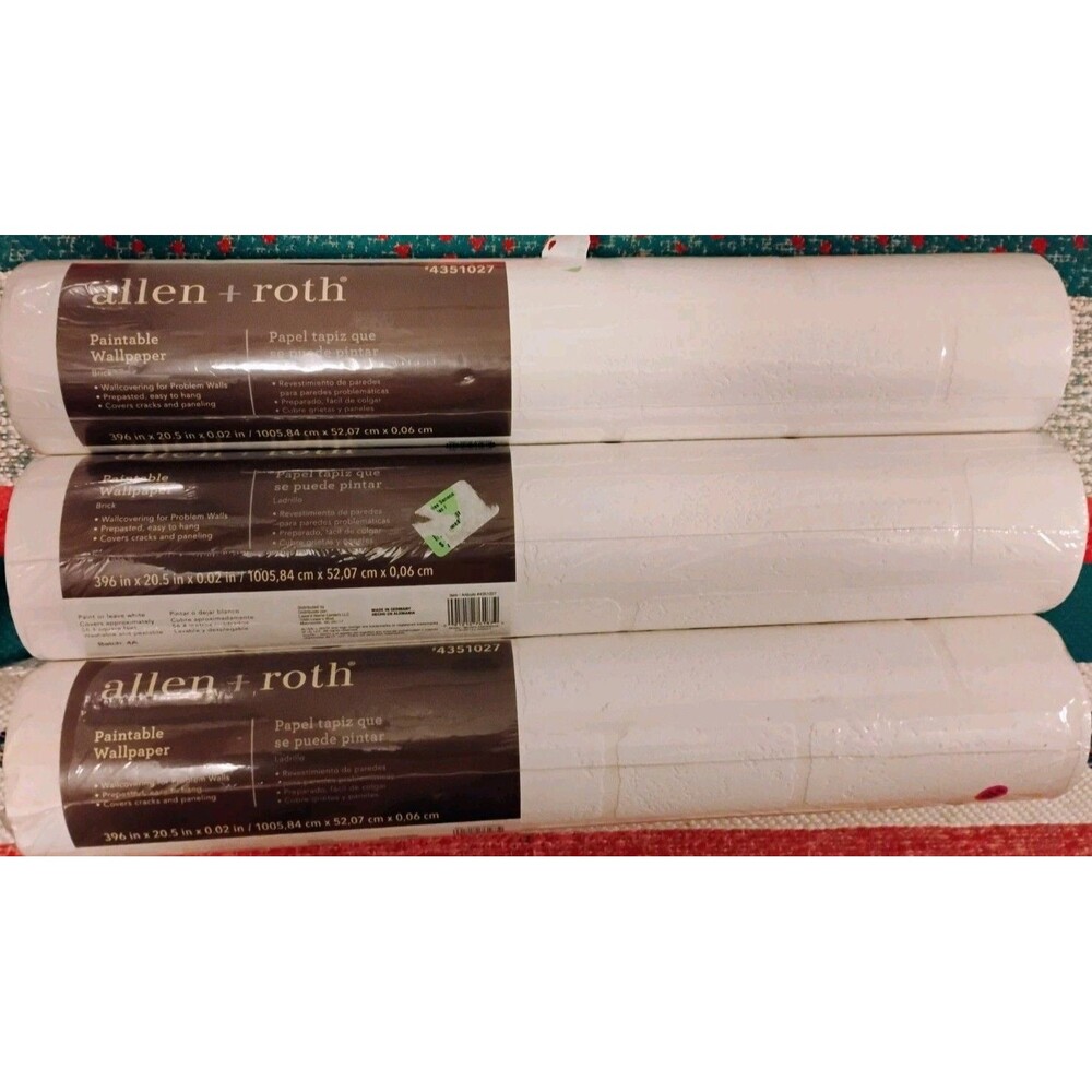 Lot of 3 Allen + Roth Paintable Wallpaper Rolls White Brick Batch 4A NEW #435102